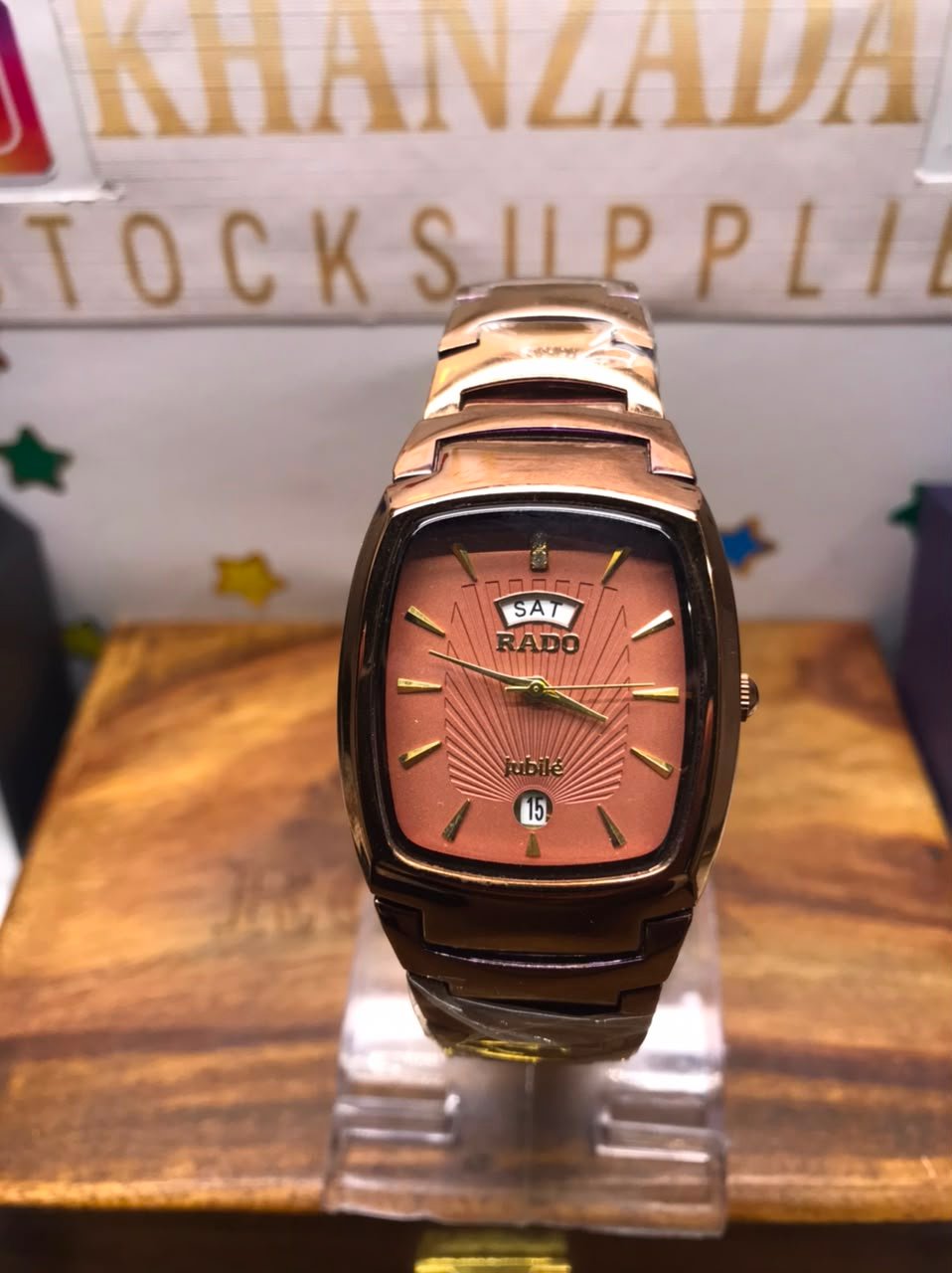 rado jubilé style rose gold luxury watch – elegant square dial ladies timepiece with crystal markers & date display