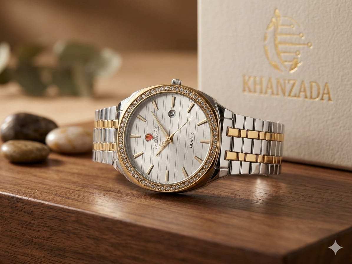 timepiece that defines luxury: the khanzada 'sparkle elegance' two tone watch with diamond bezel