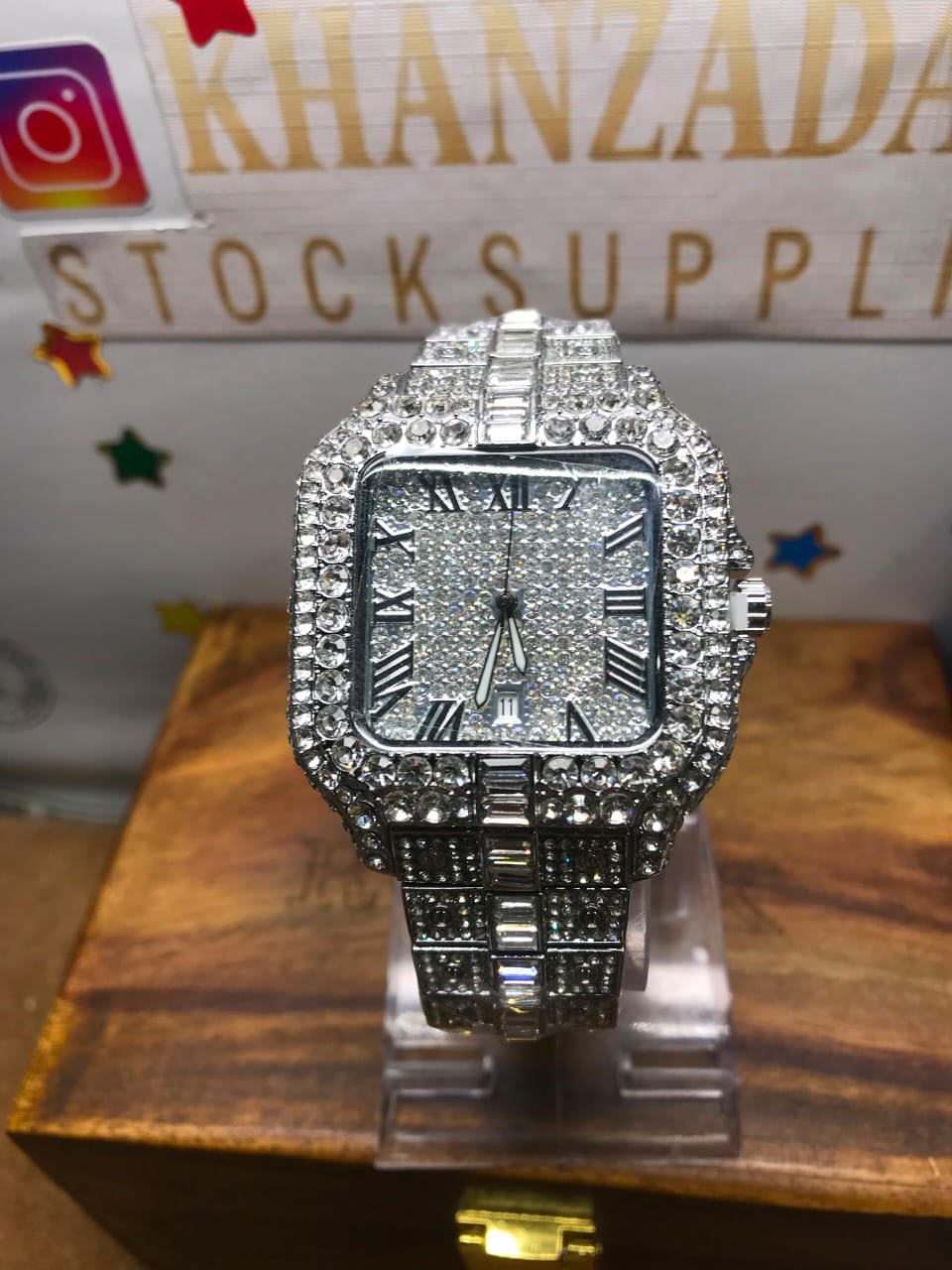 luxury square black diamond style men's watch | quartz analog stainless steel wrist watch