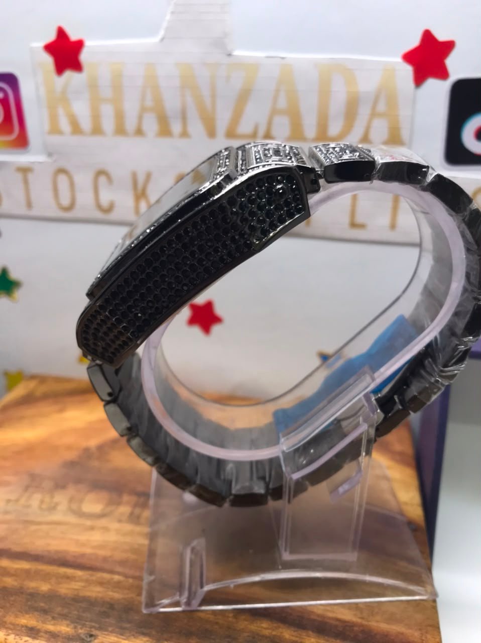 luxury square black diamond style men's watch | quartz analog stainless steel wrist watch